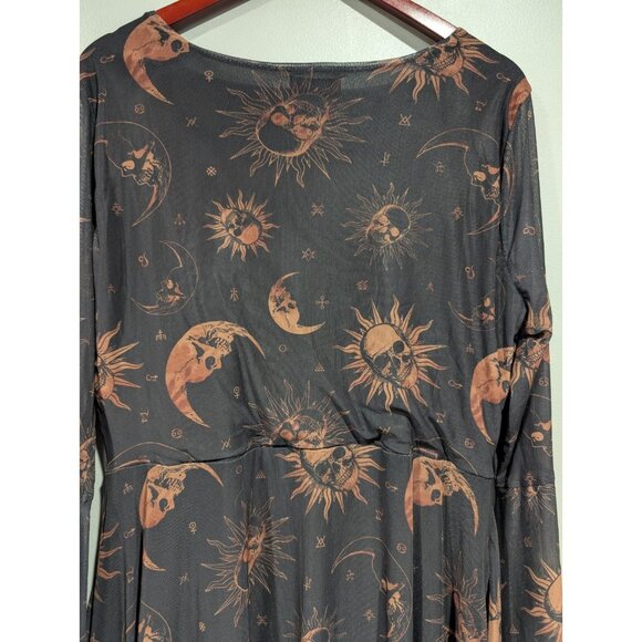 Cosmic Aura Women's Skull Celestial Mesh Bell-Sleeve Dress  Black Tan Sz 2X NWT - Picture 15 of 16